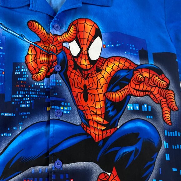 Vintage Y2K Ultimate Spiderman Shirt Mens Medium All Over Print Button Up Marvel - Picture 2 of 9